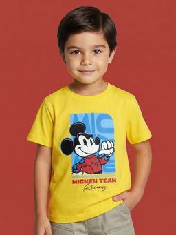 Nautinati - Boys Disney Mickey Mouse Racing Placement Print Yellow T-Shirt