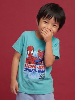 Nautinati - Boys Marvel Spiderman Placement Print Aqua T-Shirt