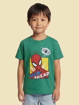 Nautinati - Boys Marvel Spiderman Placement Print Green T-Shirt