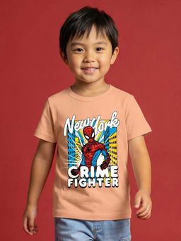 Nautinati - Boys Marvel Spidey Sense Placement Print Peach T-Shirt