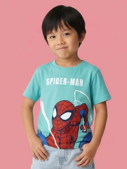 Nautinati - Boys Marvel Spiderman Placement Print Aqua T-Shirt