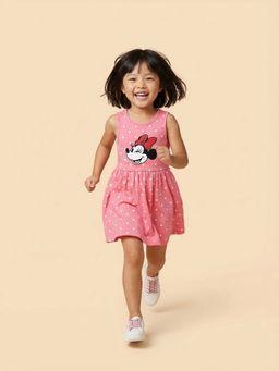 Nautinati - Girls Disney Minnie Mouse Placement Print and Polka Dot Print Dress