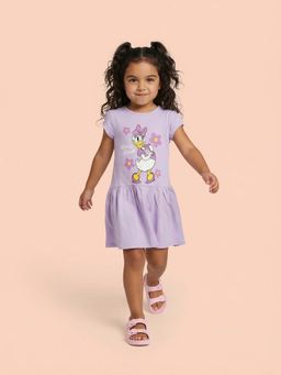 Nautinati - Girls Pure Cotton Disney Daisy Duck Floral Placement Print A-line Dress