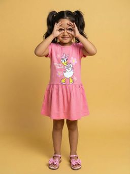 Nautinati - Girls Pure Cotton Disney Daisy Duck Floral Placement Print A-line Dress