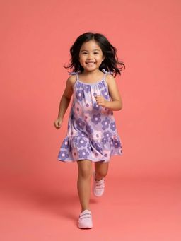 Nautinati - Girls Pure Cotton All Over Floral Print A-line Dress