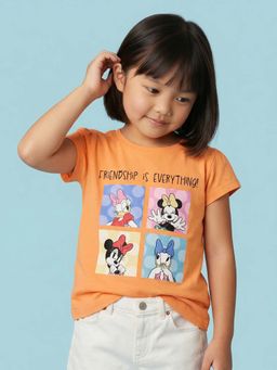 Nautinati - Girls Disney Minnie Mouse & Friends Printed Orange T-Shirt
