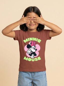 Nautinati - Girls Disney Floral Minnie Mouse Placement Print Brown T-Shirt