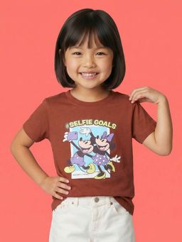 Nautinati - Girls Disney Minnie Mouse & Mickey Mouse Print Brown T-Shirt