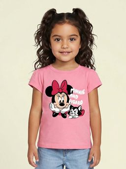 Nautinati - Girls Disney Minnie Mouse & Figaro Printed Pink T-Shirt