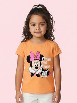 Nautinati - Girls Disney Minnie Mouse & Figaro Printed Peach T-Shirt