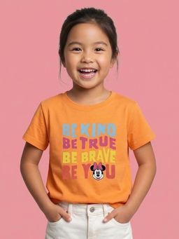 Nautinati - Girls Disney Minnie Mouse Typography Print Orange T-Shirt