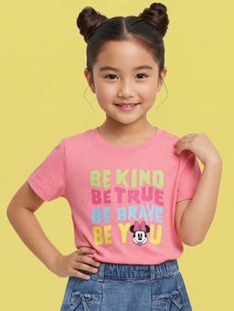 Nautinati - Girls Disney Minnie Mouse Typography Print Pink T-Shirt