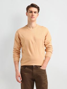 Arrow - Beige Full Sleeves V-Neck Sweater