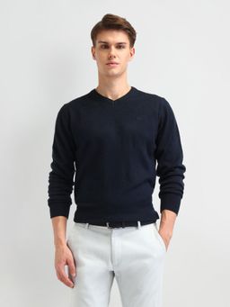 Arrow - Navy Blue Full Sleeves V-Neck Sweater