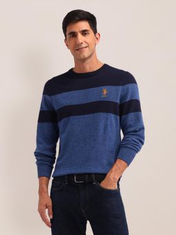 U.S. POLO ASSN. - Colorblock Blue Full Sleeves Sweater
