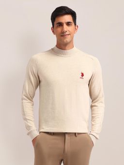 U.S. POLO ASSN. - Beige Full Sleeves High Neck Sweater