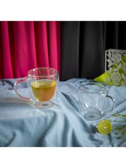 EZ Life - Borosilicate Double Walled Swanky Glass Mug with Handle - Transparent- 220 ml - Pack of 4