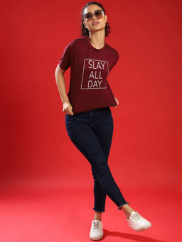 PINACOLADA - Casual Full Sleeve Printed Women Maroon Top