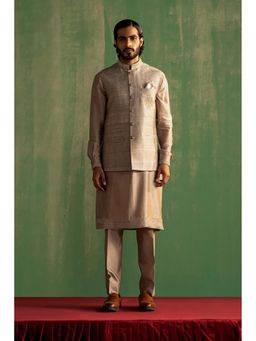 STUDIO BAGECHAA - Samarth Grey Embroidered Kurta with Pant and Jacket (Set of 3)