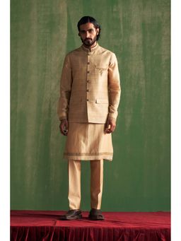 STUDIO BAGECHAA - Shivansh Beige Embroidered Kurta with Pant and Jacket (Set of 3)