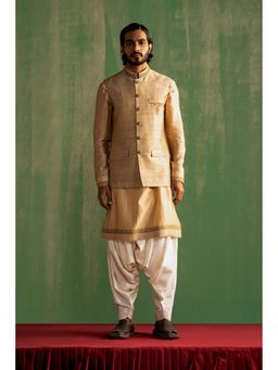 STUDIO BAGECHAA - Ranvir Beige Embroidered Kurta with Salwar and Jacket (Set of 3)