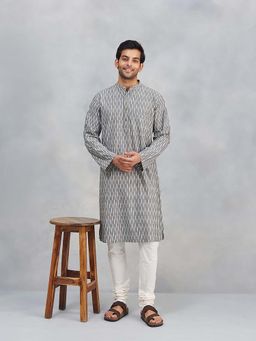 Fabindia - Grey Cotton Ikat Kurta