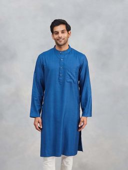 Fabindia - Blue Viscose Blend Dobby Kurta