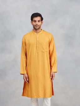 Fabindia - Yellow Viscose Blend Dobby Kurta
