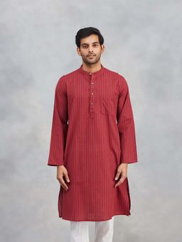 Fabindia - Maroon Cotton Dobby Kurta