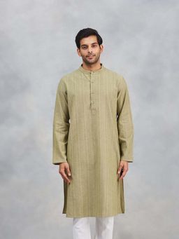 Fabindia - Green Cotton Dobby Kurta
