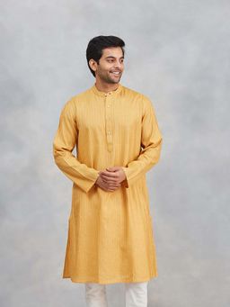 Fabindia - Yellow Silk Blend Dobby Kurta