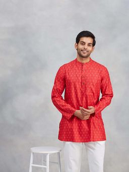 Fabindia - Red Viscose Silk Hand Block Printed Short Kurta