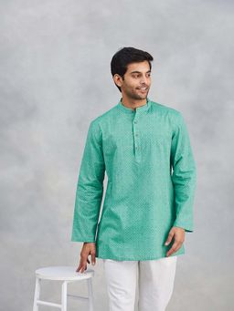 Fabindia - Green Cotton Hand Block Printed Short Kurta
