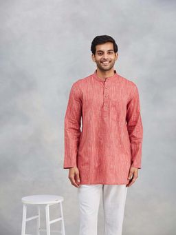 Fabindia - Peach Cotton Striped Short Kurta