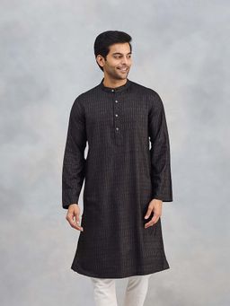 Fabindia - Black Viscose Blend Dobby Slim Fit Kurta