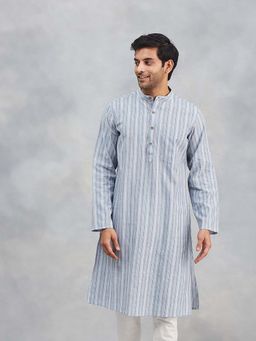Fabindia - Blue Cotton Striped Slim Fit Kurta