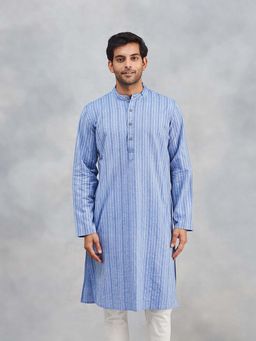 Fabindia - Blue Cotton Striped Slim Fit Kurta