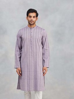 Fabindia - Lavender Cotton Striped Slim Fit Kurta