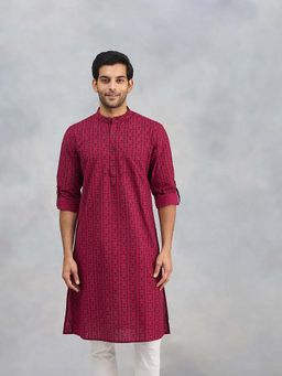 Fabindia - Pink Cotton Hand Block Printed Slim Fit Kurta