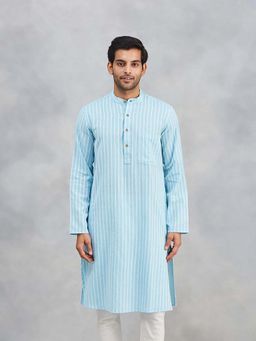 Fabindia - Blue Cotton Dobby Slim Fit Kurta