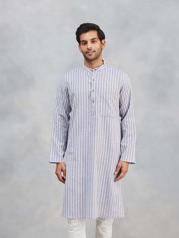 Fabindia - Grey Cotton Dobby Slim Fit Kurta