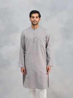 Fabindia - Grey Cotton Dobby Slim Fit Kurta