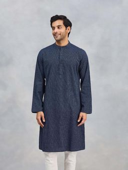 Fabindia - Navy Cotton Dobby Slim Fit Kurta