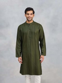 Fabindia - Green Viscose Blend Dobby Slim Fit Kurta