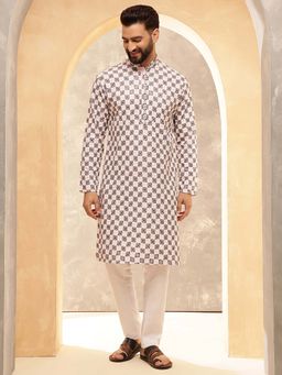 SOJANYA - (Since 1958) Men's Cotton Rayon Embroidered Sequinned Pink Kurta