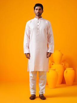 SOJANYA - (Since 1958) Men's Silk Bend Krochet Thread Embroidered White Kurta