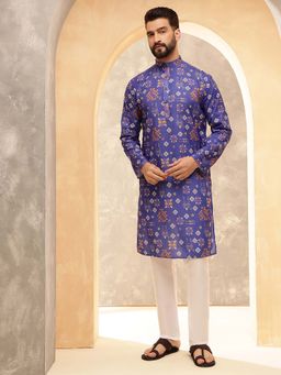 SOJANYA - (Since 1958) Men's Cotton Linen Printed Purple Kurta