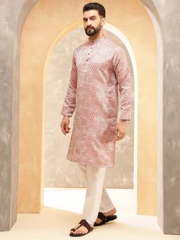 SOJANYA - (Since 1958) Men's Jacquard Silk Red Kurta