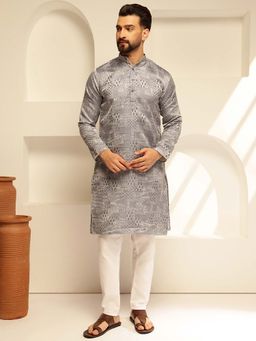 SOJANYA - (Since 1958) Men's Jacquard Silk Woven Design Blue Kurta