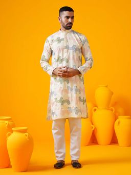 SOJANYA - (Since 1958) Men's Cotton Silk Multi Thread Embroidered Cream Kurta